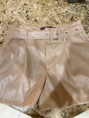 HYFVE High-Waist Faux Leather Shorts with Belt - Blush Nude